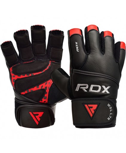 RDX L7 Crown Leather Weightlifting Gloves in Red