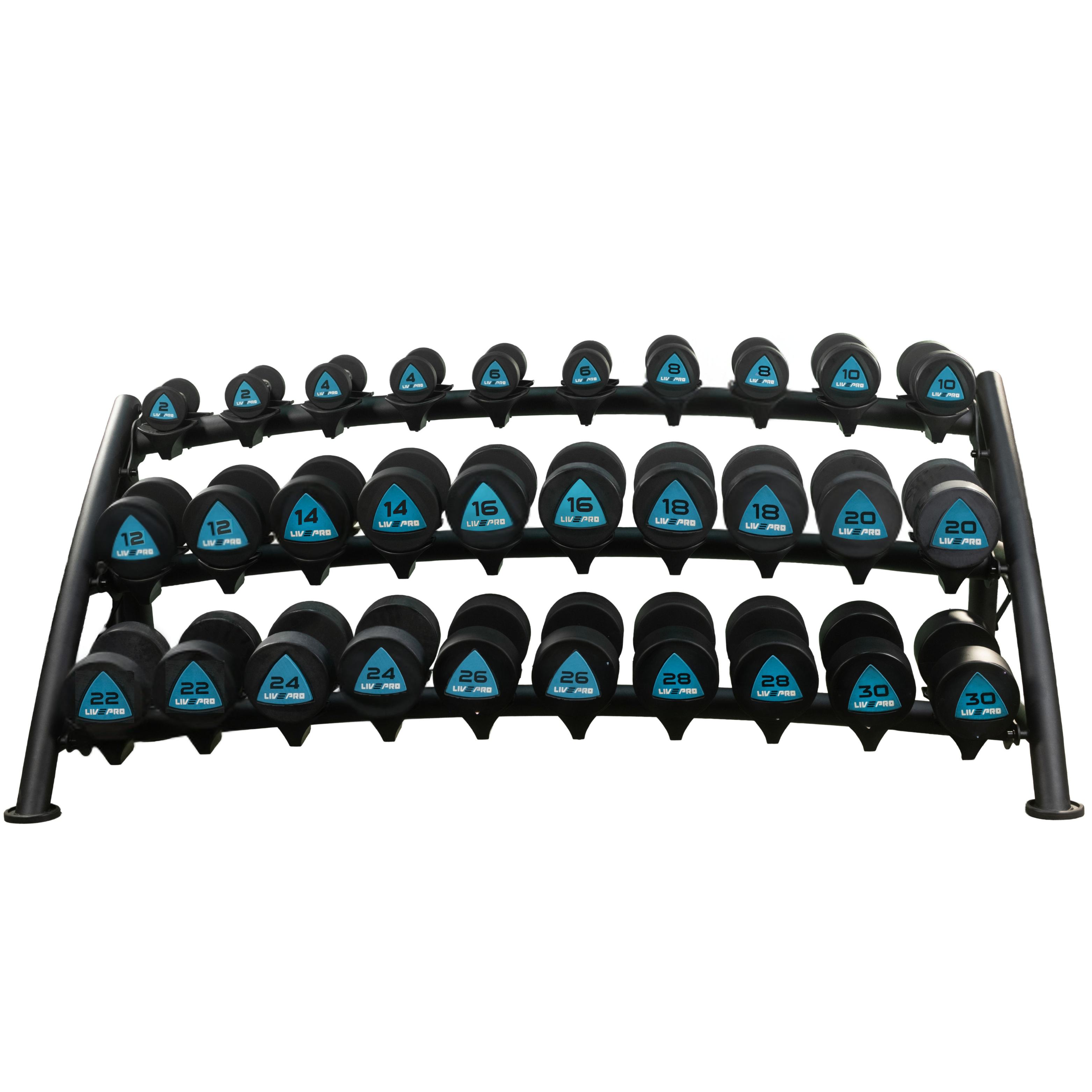 480kg Urethane Round Dumbbells Set with 15 Pair 3-Tier Rack (LP8903) (2kg to 30kg)