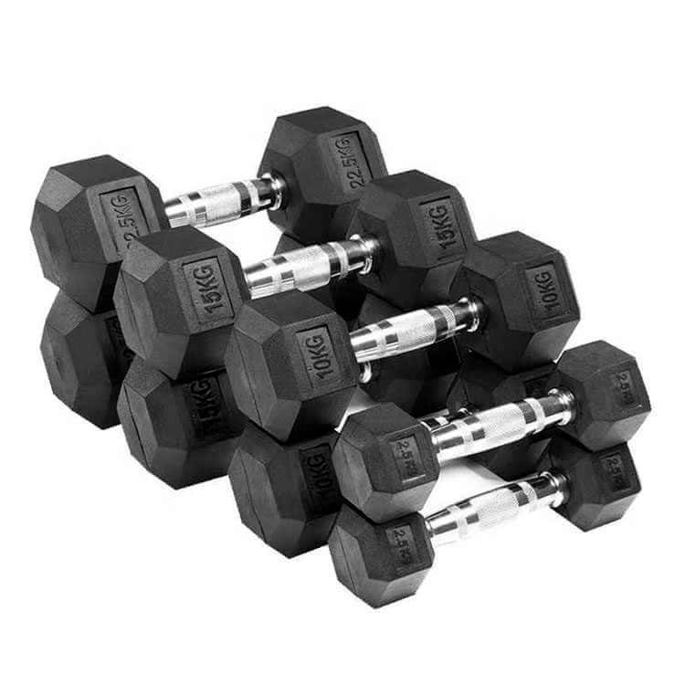 Rubber Hexagonal Dumbbells (Sold as Pairs)