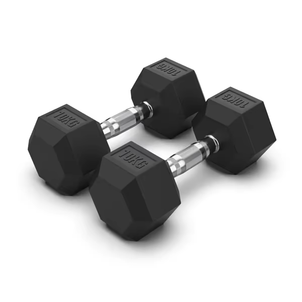 Rubber Hexagonal Dumbbells Set with 2-Tier Rack